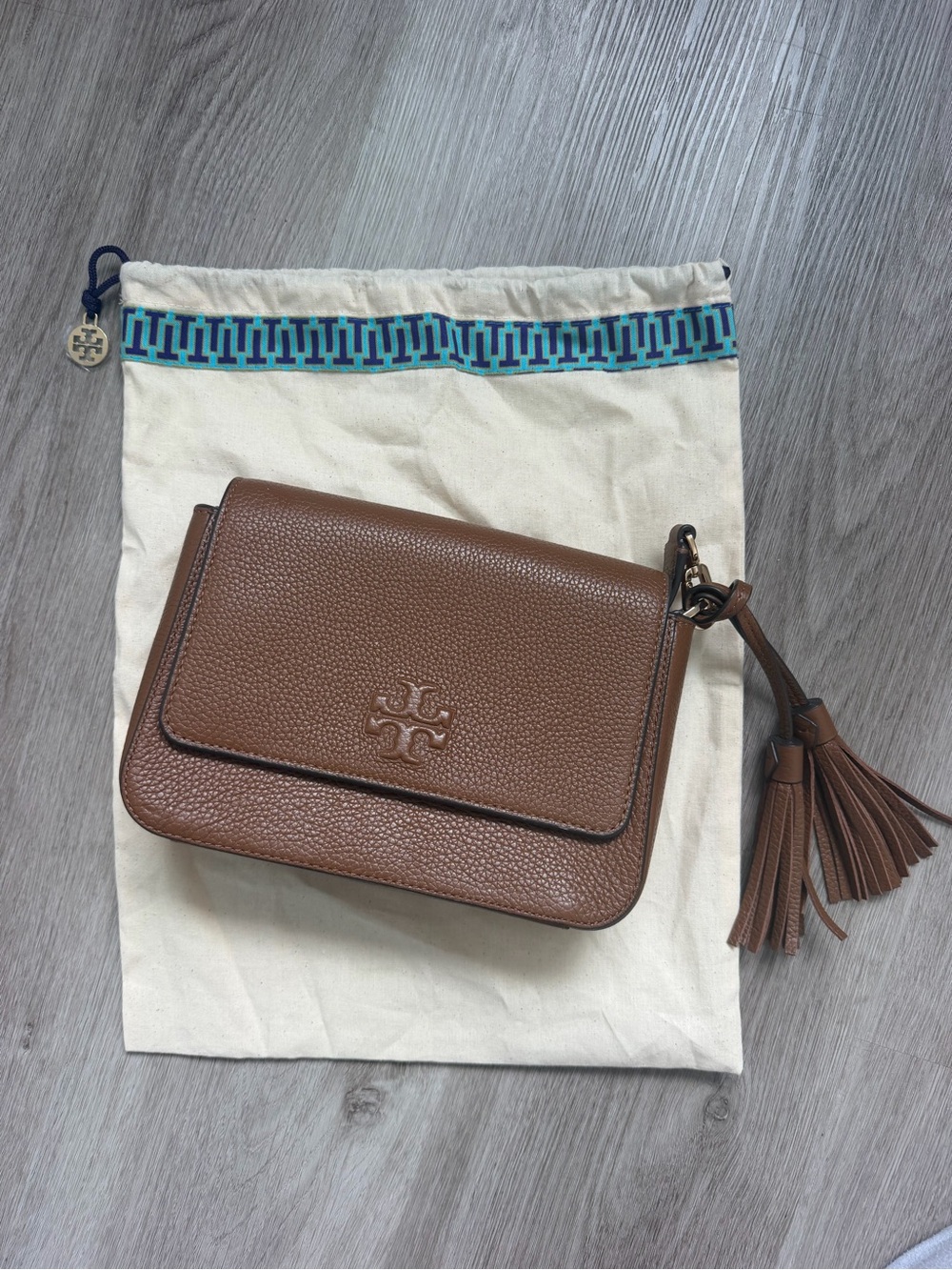 Tory Burch Brown Pebbled Leather Crossbody with Tassel